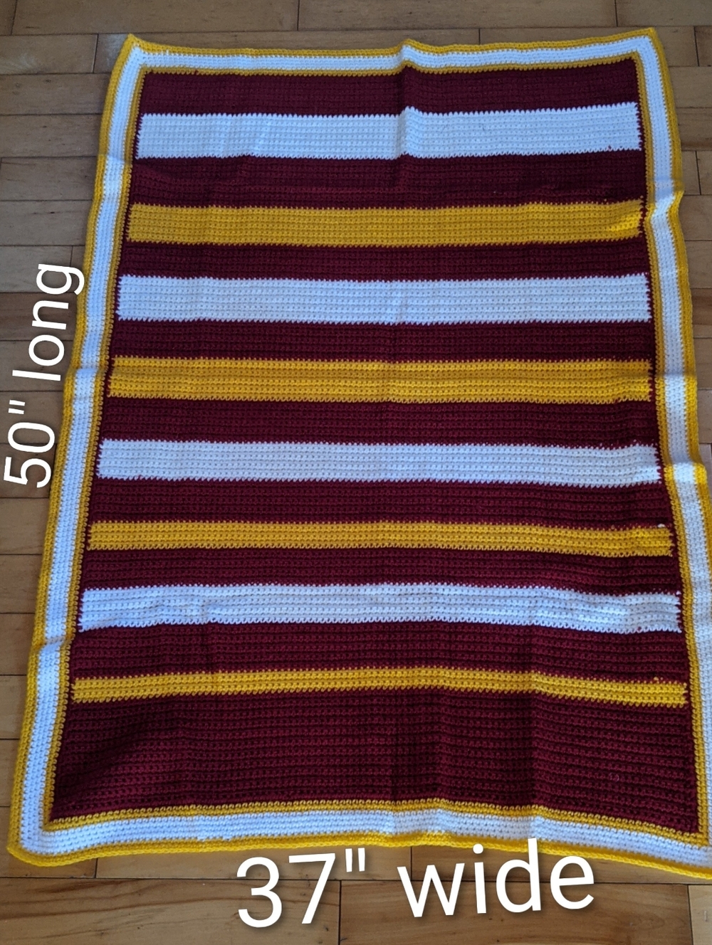 Handmade Striped Crochet Throw - Maroon, White & Yellow